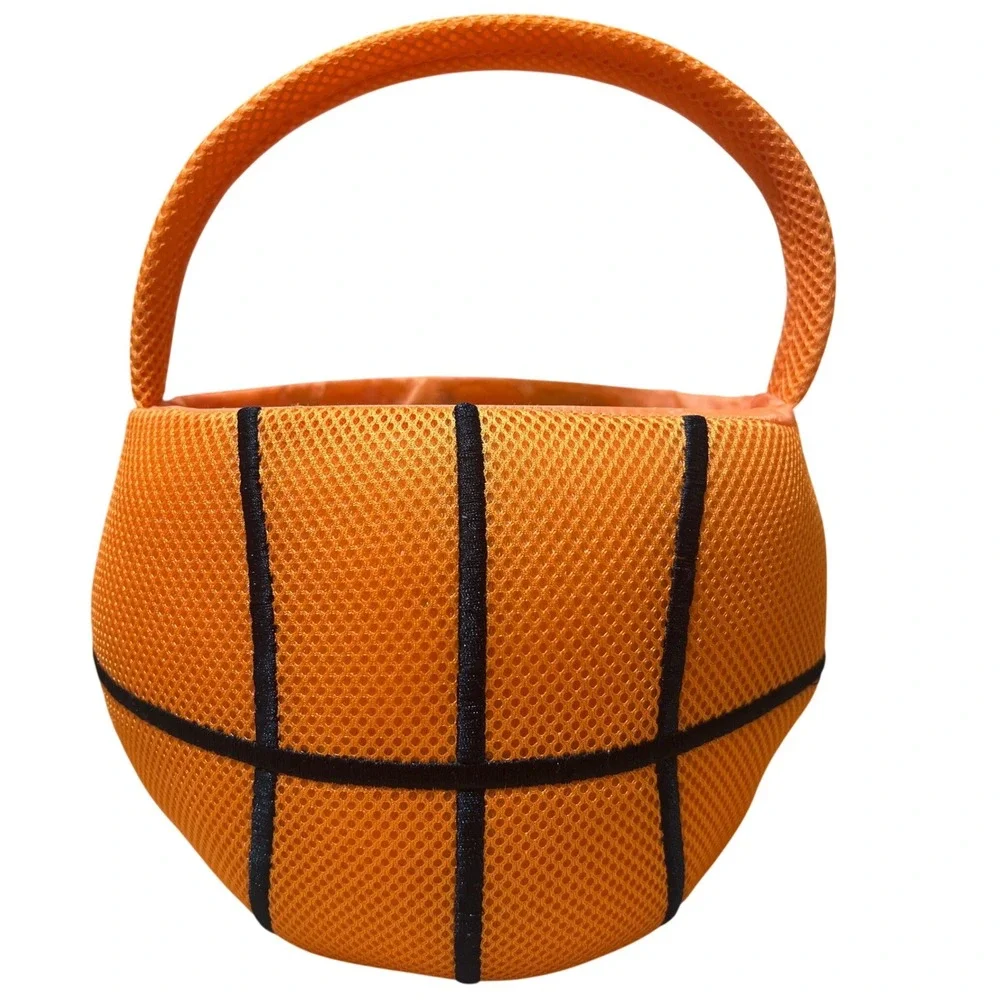 Basketball Plush Easter Basket Trick or Treat Bucket Orange Mesh Sports Theme